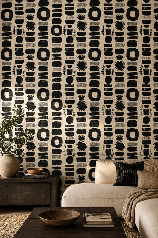 Abstract Wallpaper Geometric Black Decorative Mural