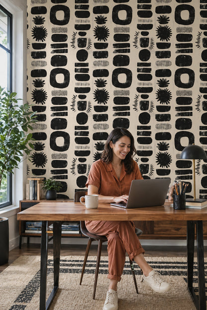 Abstract Wallpaper Geometric Black Decorative Mural