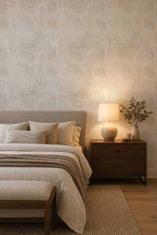 White Background Wallpaper Light Toned Metallic Line Removable Wall Decor