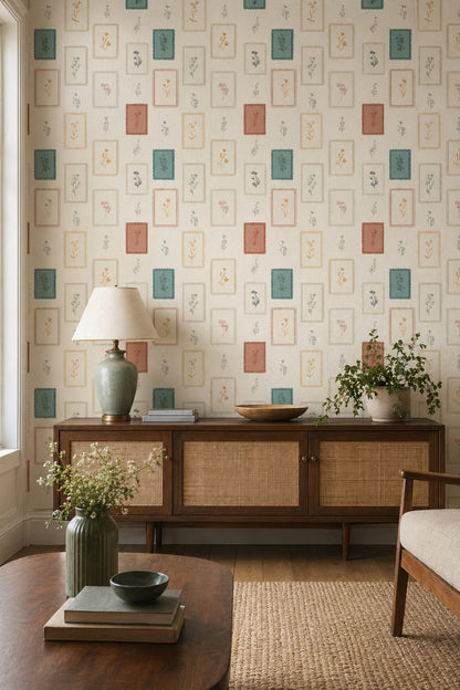 White Background Wallpaper Neutral Tones Vintage Frames Removable Wall Decor