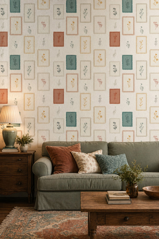 White Background Wallpaper Neutral Tones Vintage Frames Removable Wall Decor
