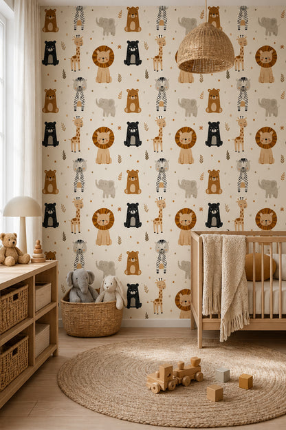 Nursery Wallpaper Cute Animals Safari Decorative Mural