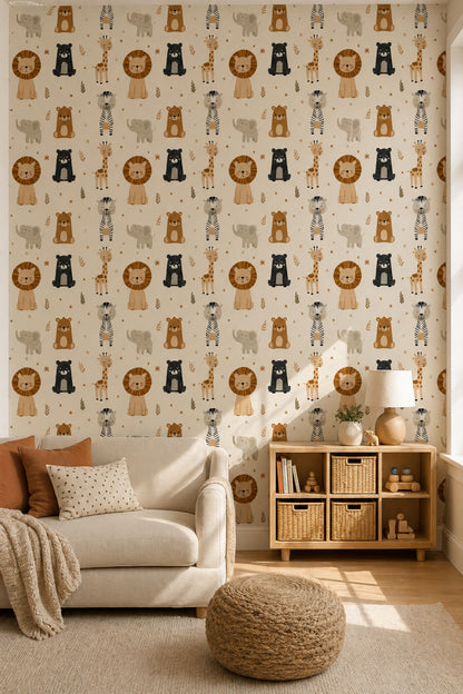 Nursery Wallpaper Cute Animals Safari Decorative Mural