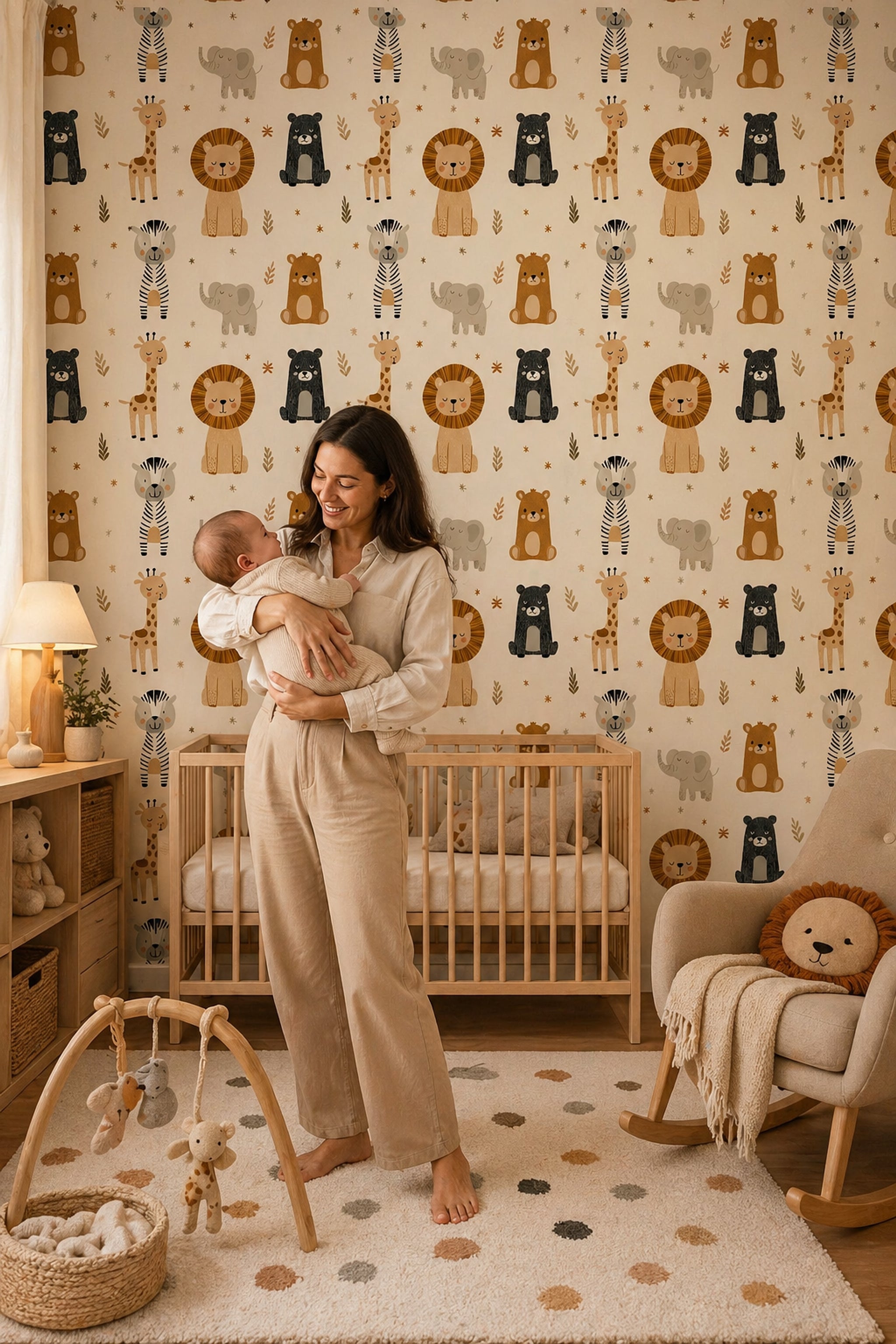 Nursery Wallpaper Cute Animals Safari Decorative Mural