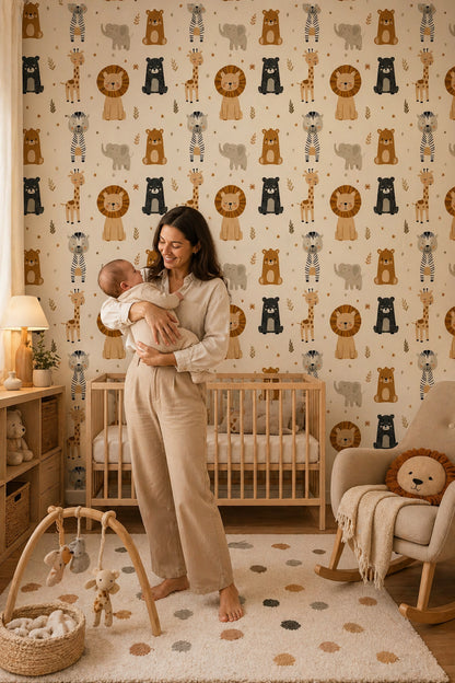 Nursery Wallpaper Cute Animals Safari Decorative Mural