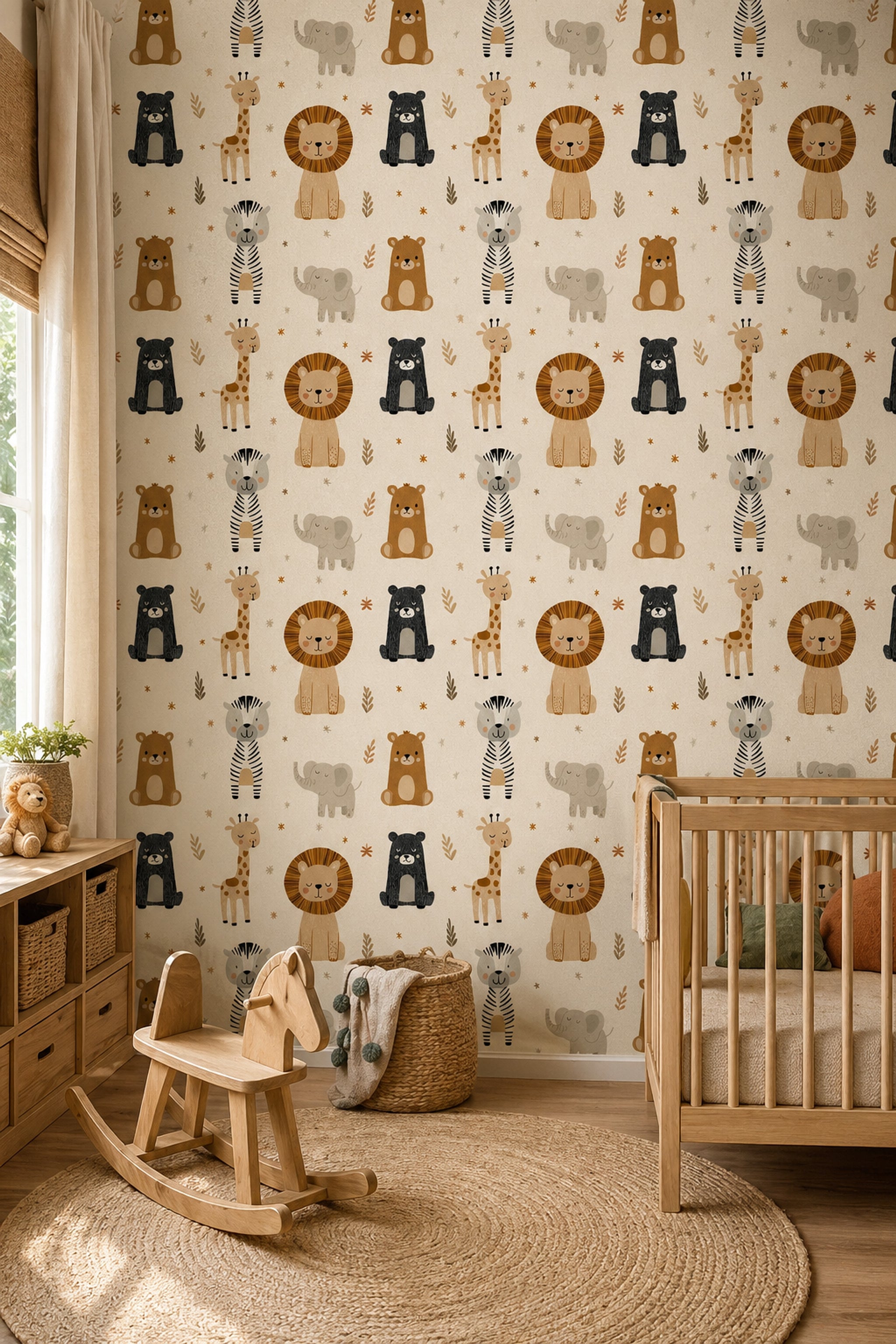 Nursery Wallpaper Cute Animals Safari Decorative Mural