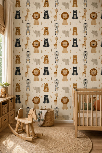Nursery Wallpaper Cute Animals Safari Decorative Mural