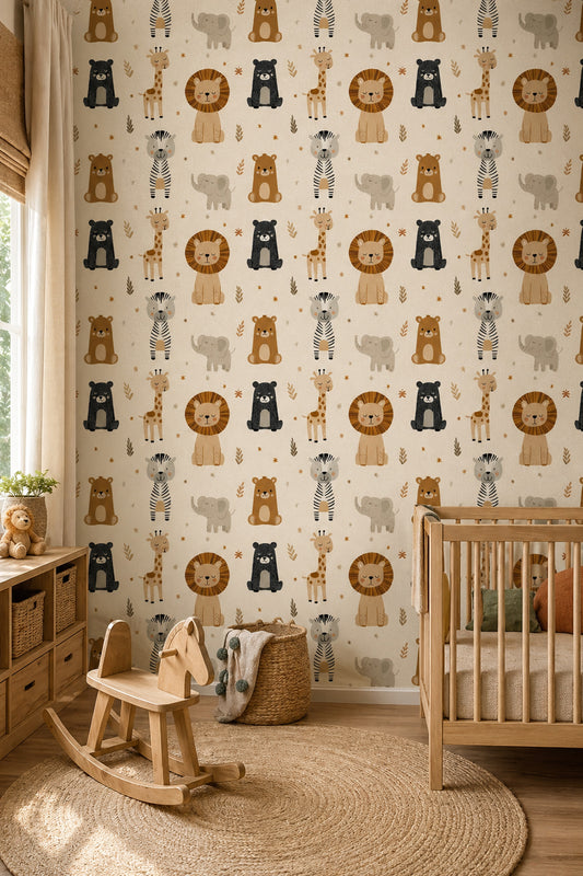 Nursery Wallpaper Cute Animals Safari Decorative Mural