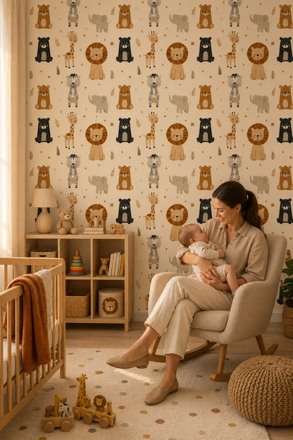 Nursery Wallpaper Cute Animals Safari Decorative Mural