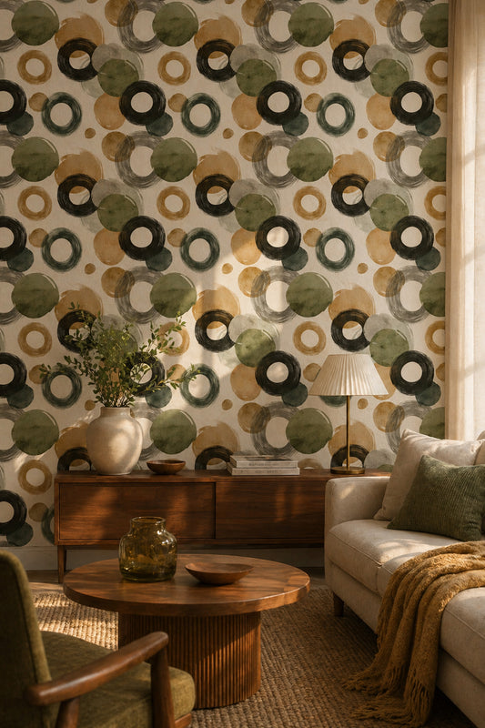White Background Wallpaper Mid Century Modern Removable Abstract Pattern Wall Double Roll