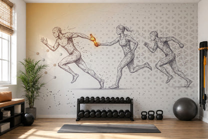 Relay Race Wallpaper Low Poly Wireframe Futuristic Tech Wall Mural