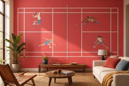 Badminton Wallpaper Sports Removable Red Court Wall Decor