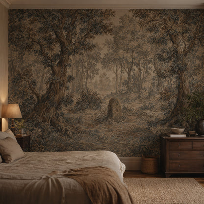 Vintage Woodland Wallpaper Forest Landscape Toile Illustration Wall Mural