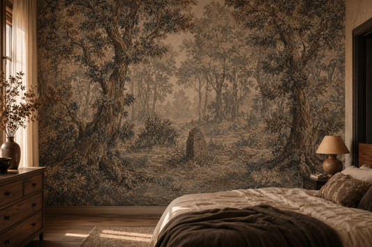 Vintage Woodland Wallpaper Forest Landscape Toile Illustration Wall Mural