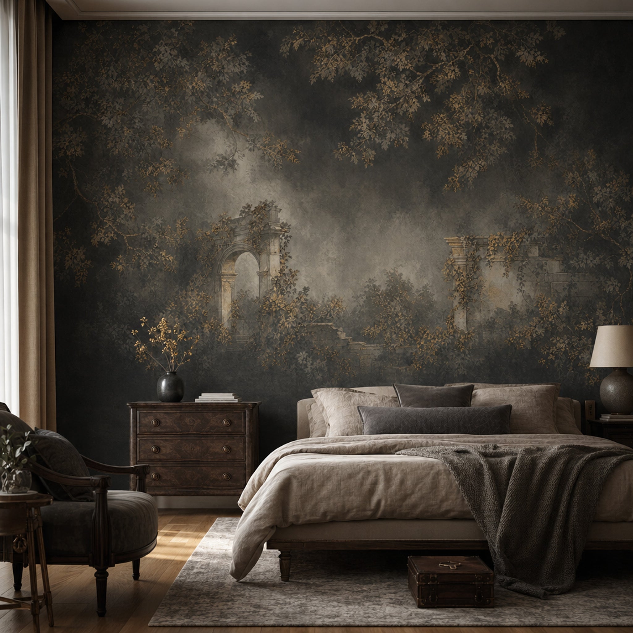 Classical Ruins Wallpaper Stone Arch Removable Overgrown Vines Wall Decor
