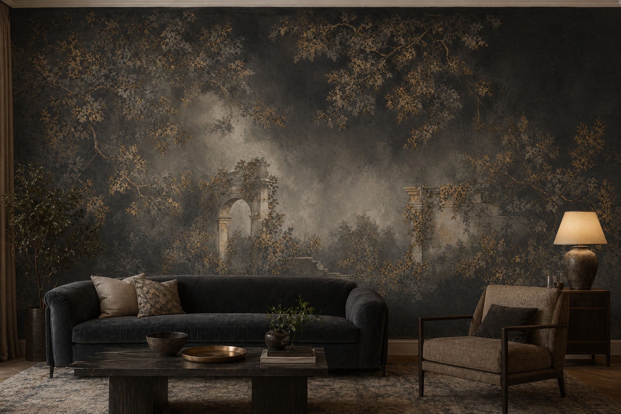 Classical Ruins Wallpaper Stone Arch Removable Overgrown Vines Wall Decor