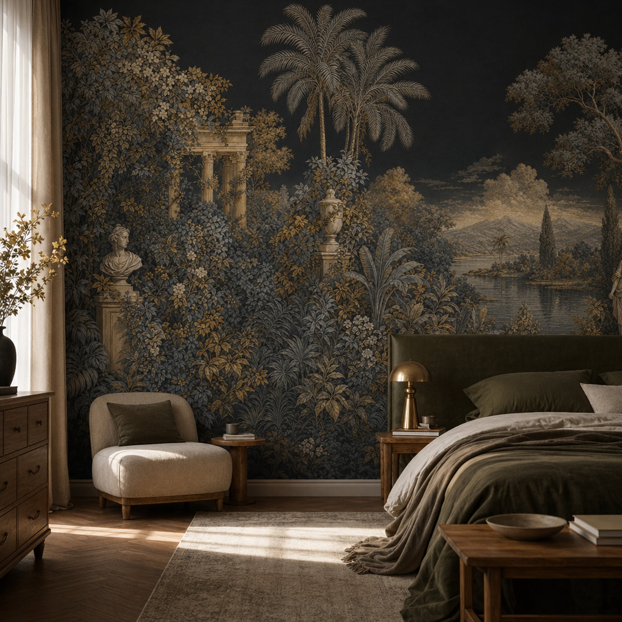 Classical Landscape Wallpaper Tropical Foliage Ruins And Columns Removable Wall Decor