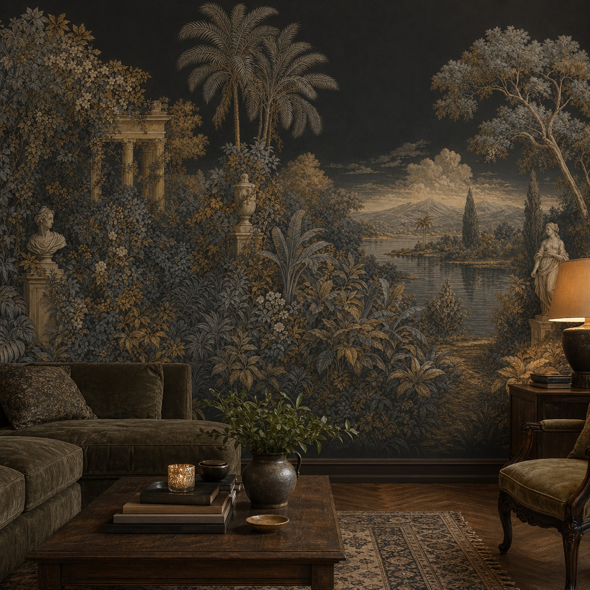 Classical Landscape Wallpaper Tropical Foliage Ruins And Columns Removable Wall Decor