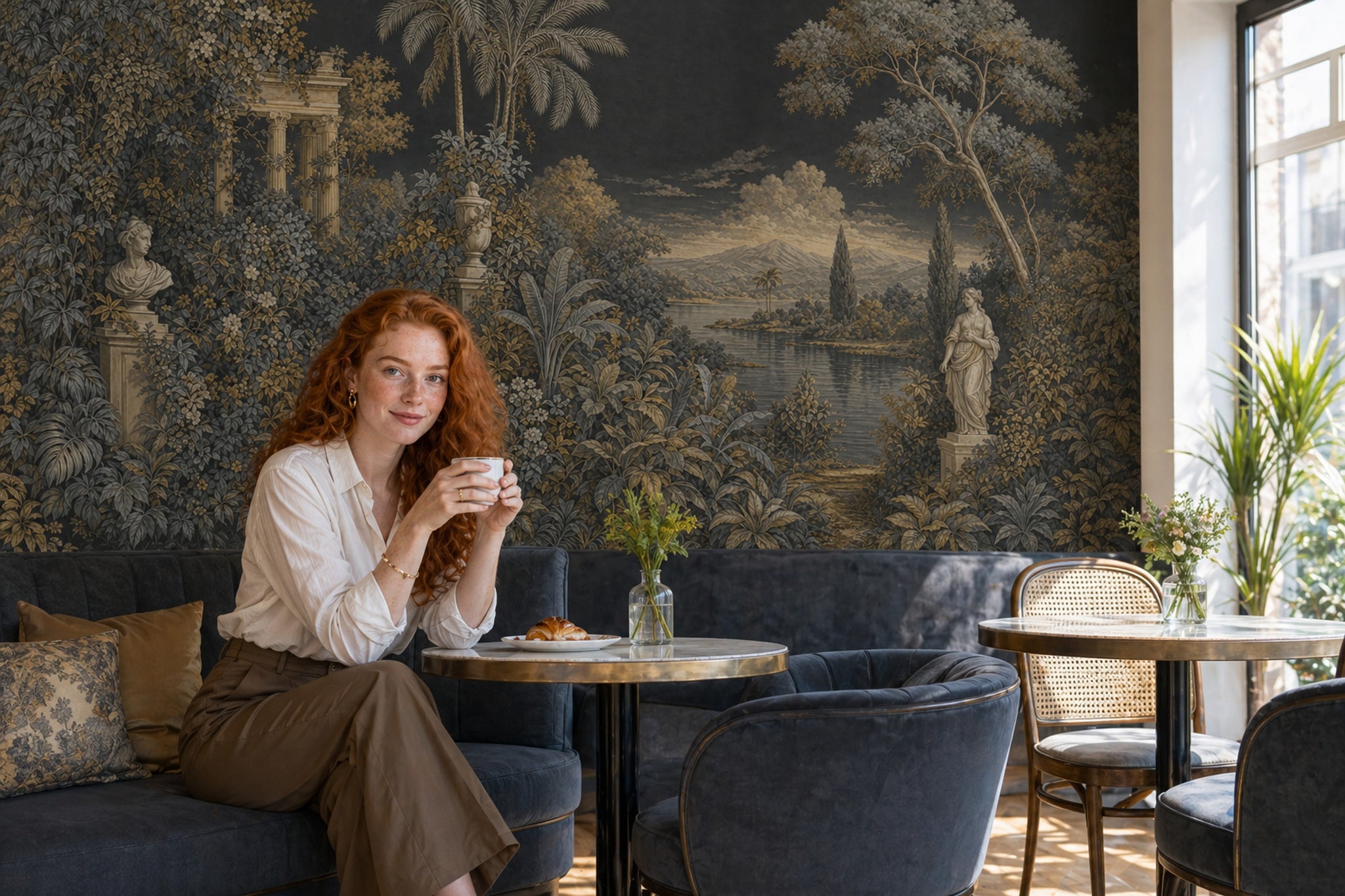 Classical Landscape Wallpaper Tropical Foliage Ruins And Columns Removable Wall Decor