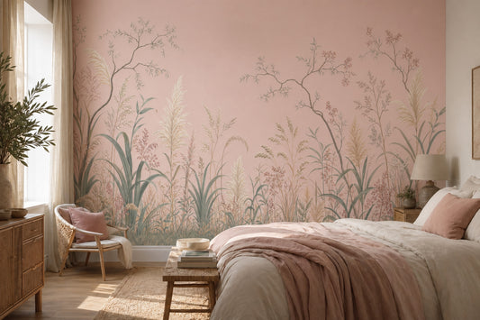 Pampas Grass Wallpaper Pastel Pink Removable Botanical Wall Decor