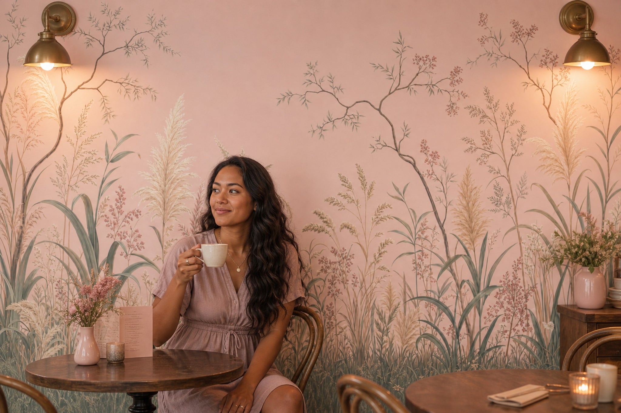 Pampas Grass Wallpaper Pastel Pink Removable Botanical Wall Decor