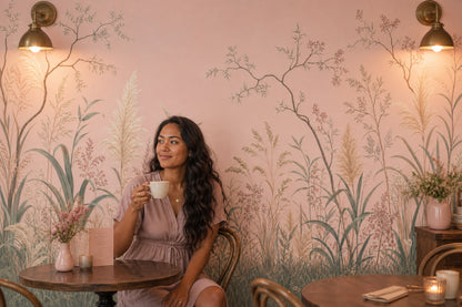 Pampas Grass Wallpaper Pastel Pink Removable Botanical Wall Decor
