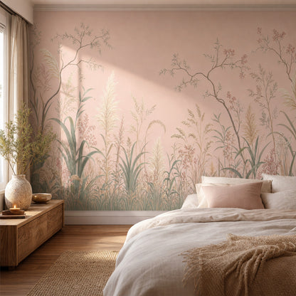 Pampas Grass Wallpaper Pastel Pink Removable Botanical Wall Decor