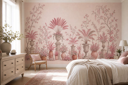 Botanical Garden Wallpaper Floral Branches Classical Urns Removable Wall Decor