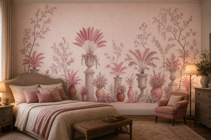 Botanical Garden Wallpaper Floral Branches Classical Urns Removable Wall Decor