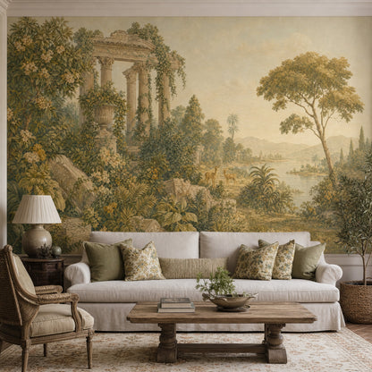 Vintage Landscape Mural Wallpaper Classical Ruins Mediterranean Garden Wall Mural