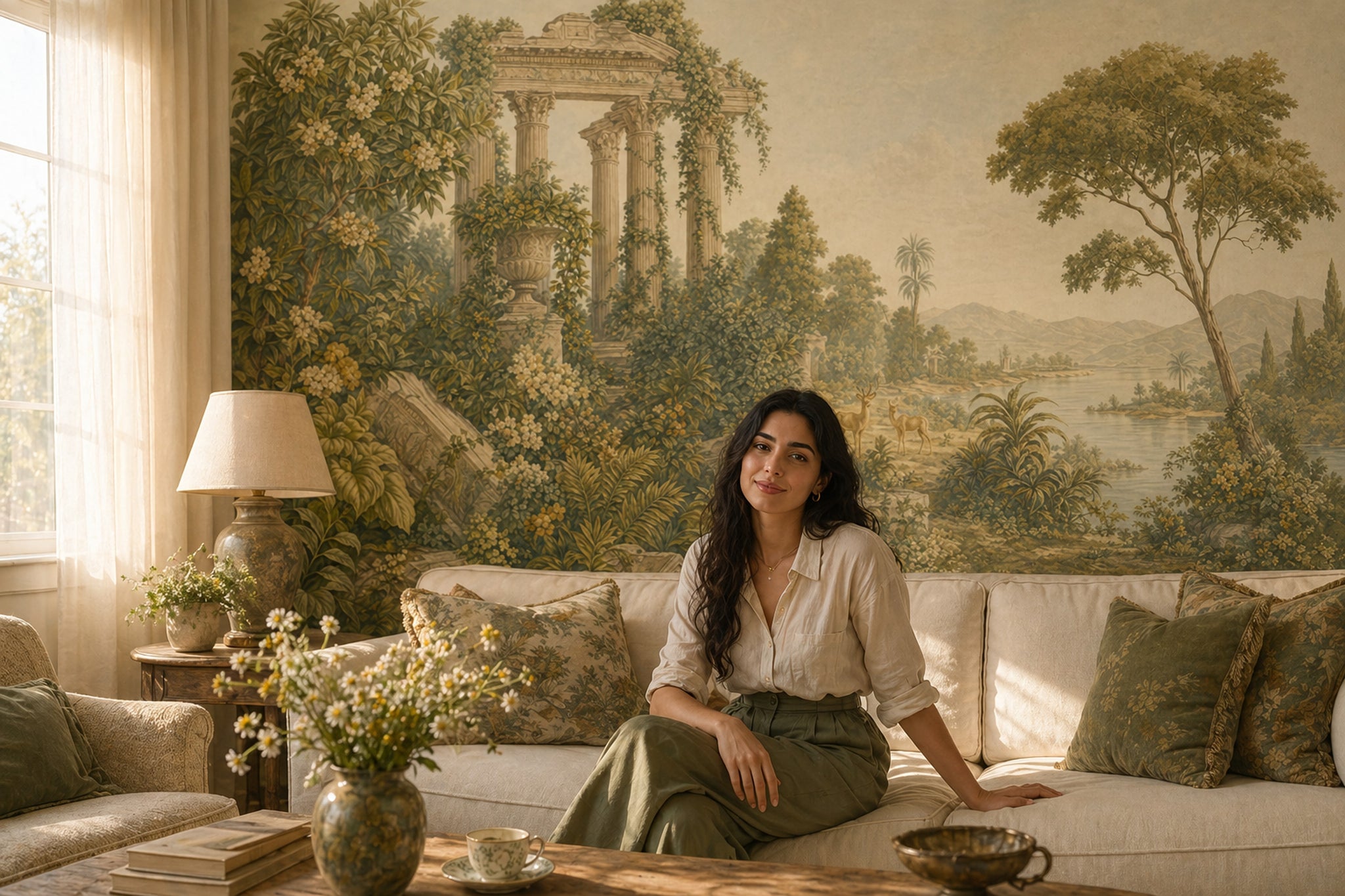 Vintage Landscape Mural Wallpaper Classical Ruins Mediterranean Garden Wall Mural
