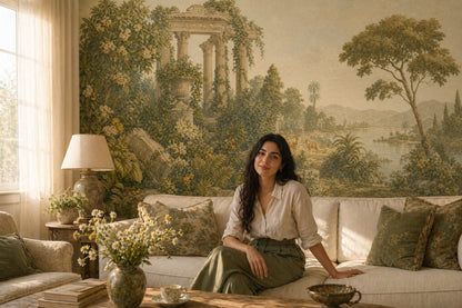 Vintage Landscape Mural Wallpaper Classical Ruins Mediterranean Garden Wall Mural