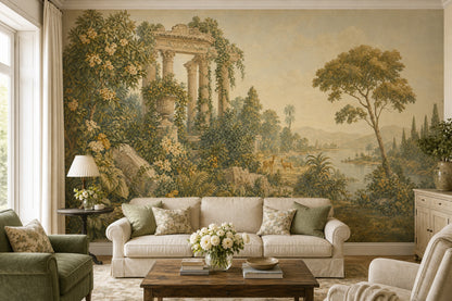 Vintage Landscape Mural Wallpaper Classical Ruins Mediterranean Garden Wall Mural