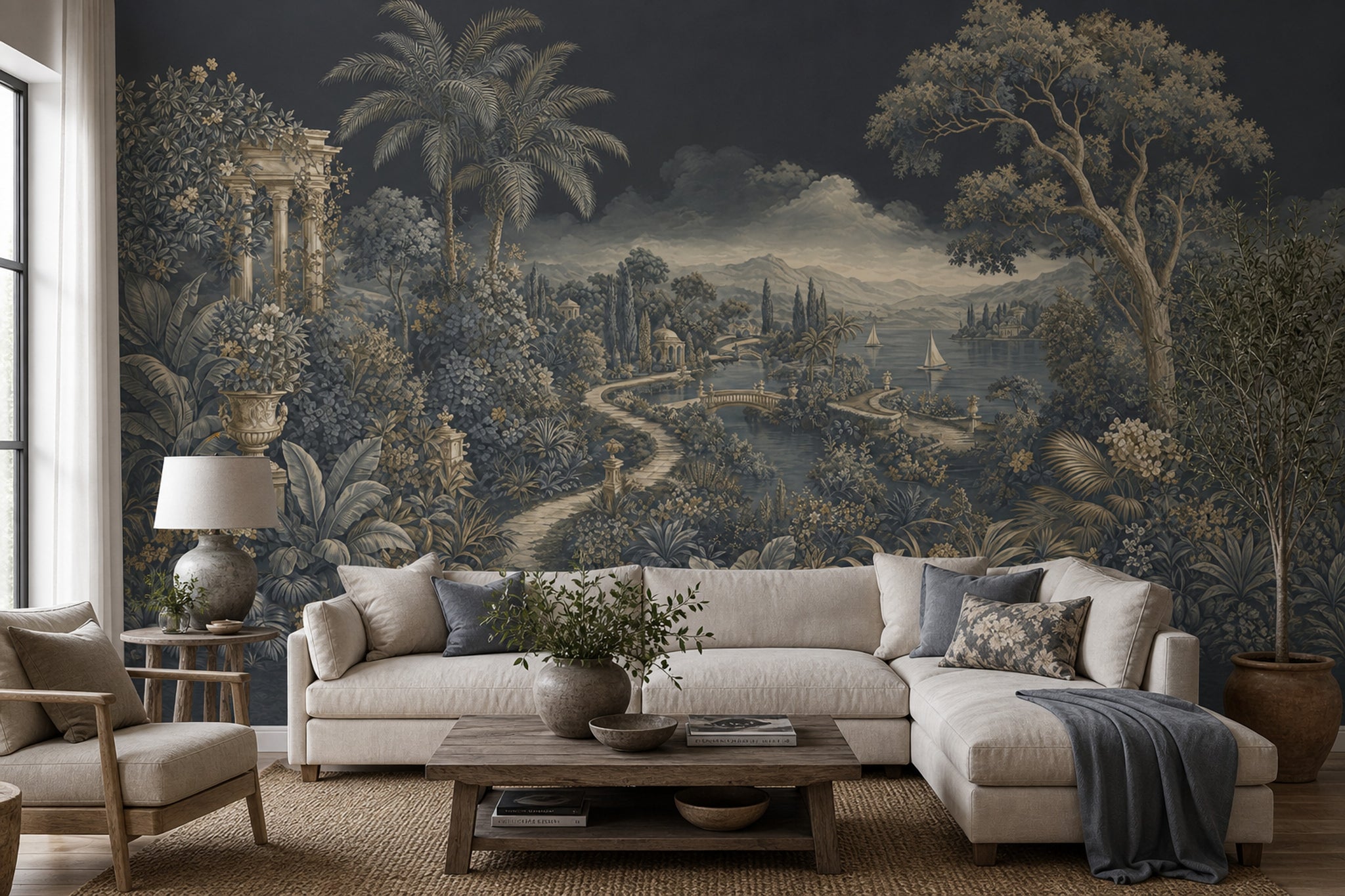Scenic Landscape Wallpaper Lakeside Vista Removable Tropical Coast Wall Decor