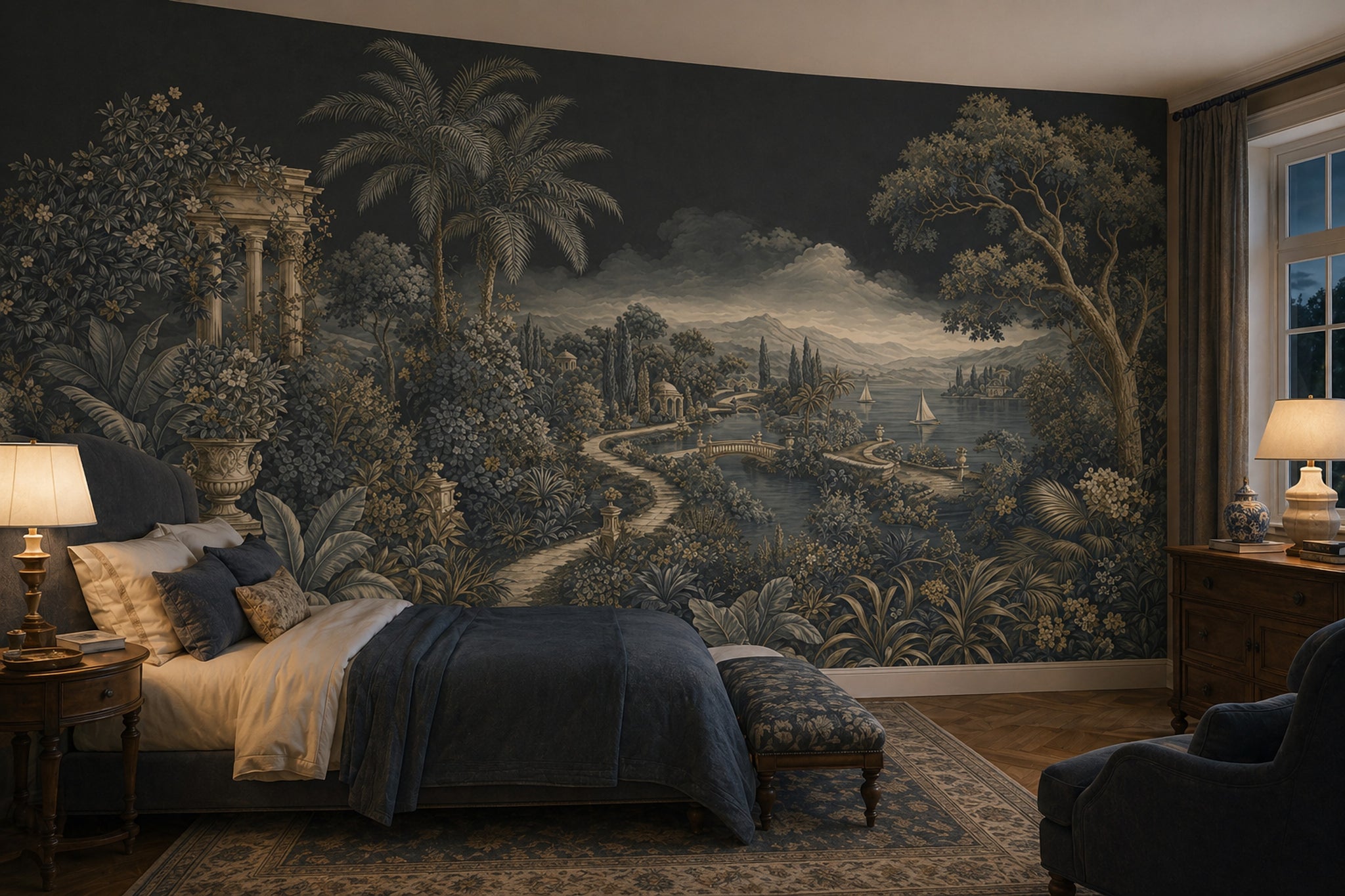 Scenic Landscape Wallpaper Lakeside Vista Removable Tropical Coast Wall Decor