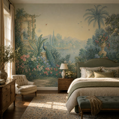 Vintage Mural Wallpaper Pastel Garden Romantic Landscape Wall Mural