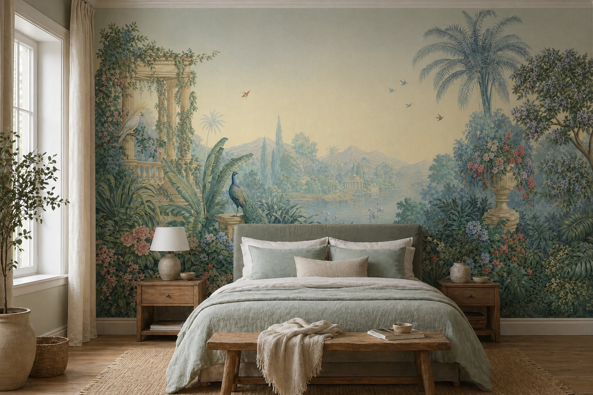 Vintage Mural Wallpaper Pastel Garden Romantic Landscape Wall Mural
