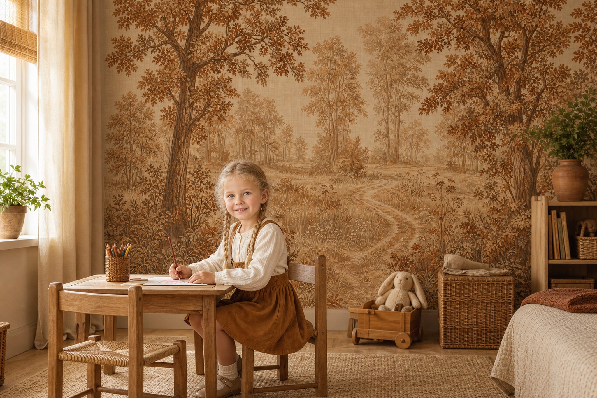 Woodland Landscape Wallpaper Sepia Autumn Trees Wall Mural