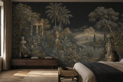 Classical Landscape Wallpaper Tropical Foliage Ruins And Columns Removable Wall Decor