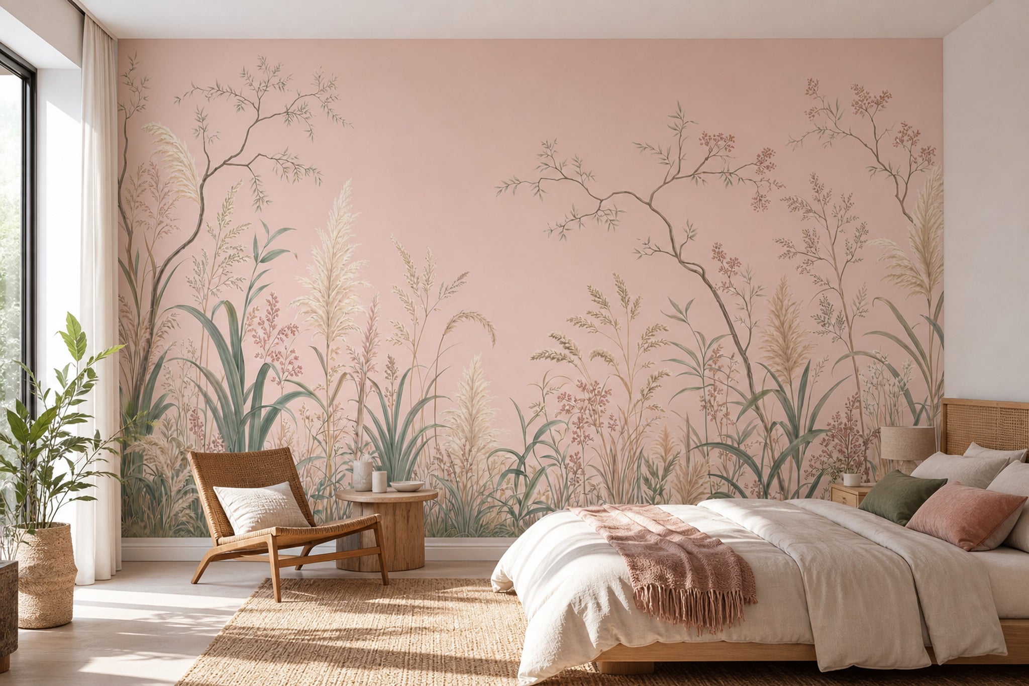 Pampas Grass Wallpaper Pastel Pink Removable Botanical Wall Decor