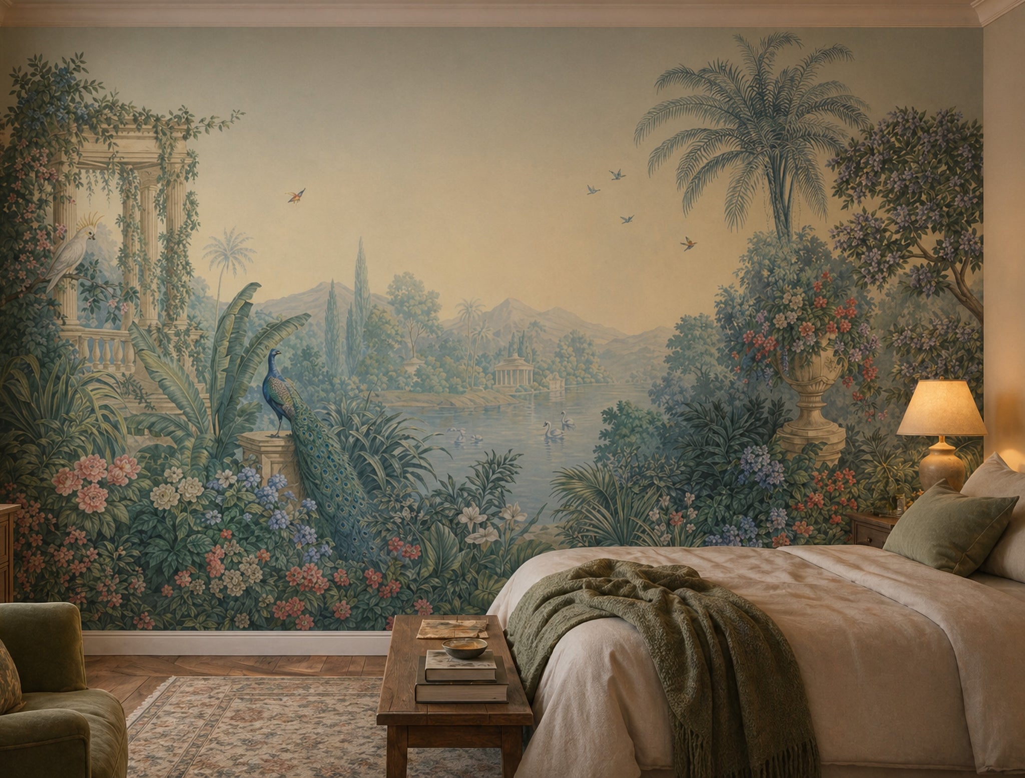 Vintage Mural Wallpaper Pastel Garden Romantic Landscape Wall Mural