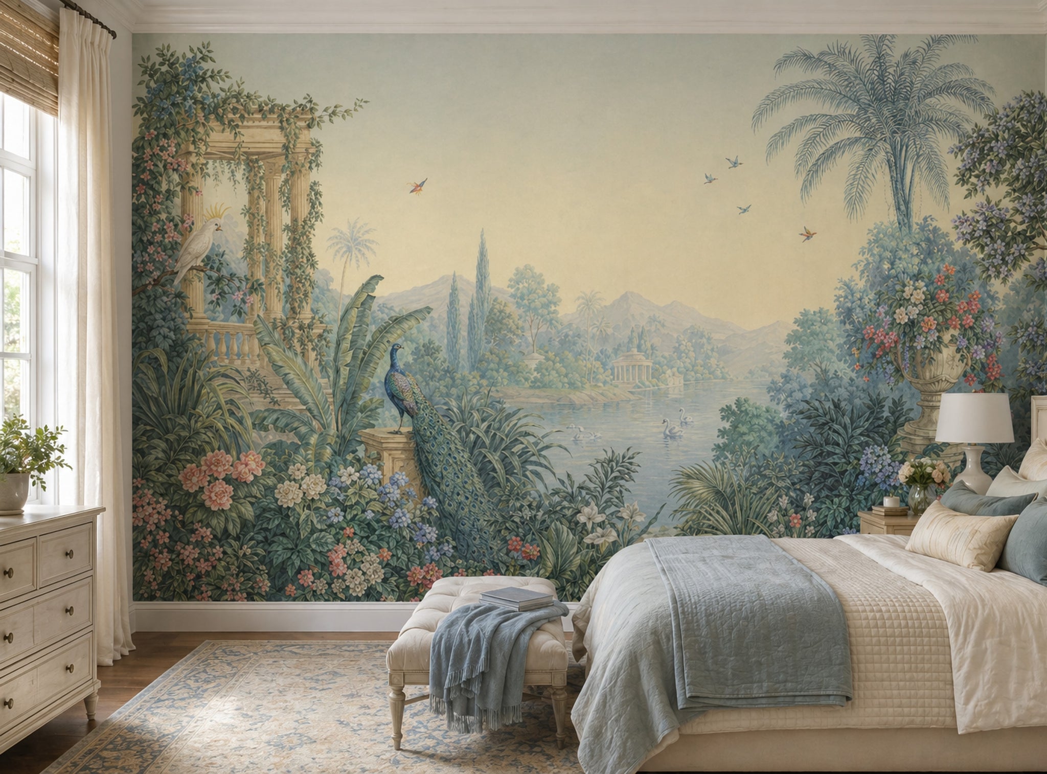 Vintage Mural Wallpaper Pastel Garden Romantic Landscape Wall Mural