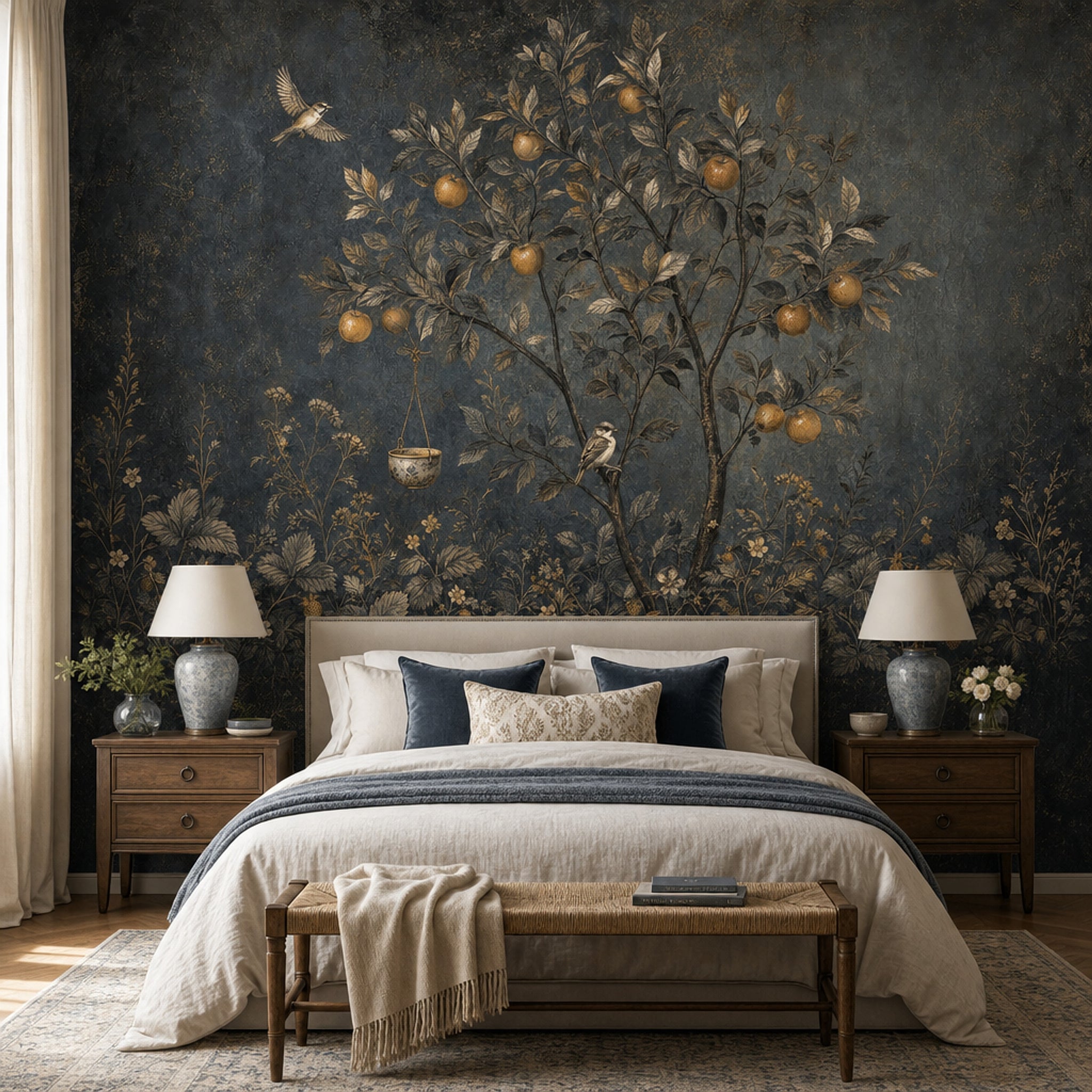 Dark Botanical Wallpaper Citrus Tree Vintage Mural Wall Mural