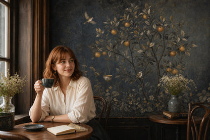 Dark Botanical Wallpaper Citrus Tree Vintage Mural Wall Mural