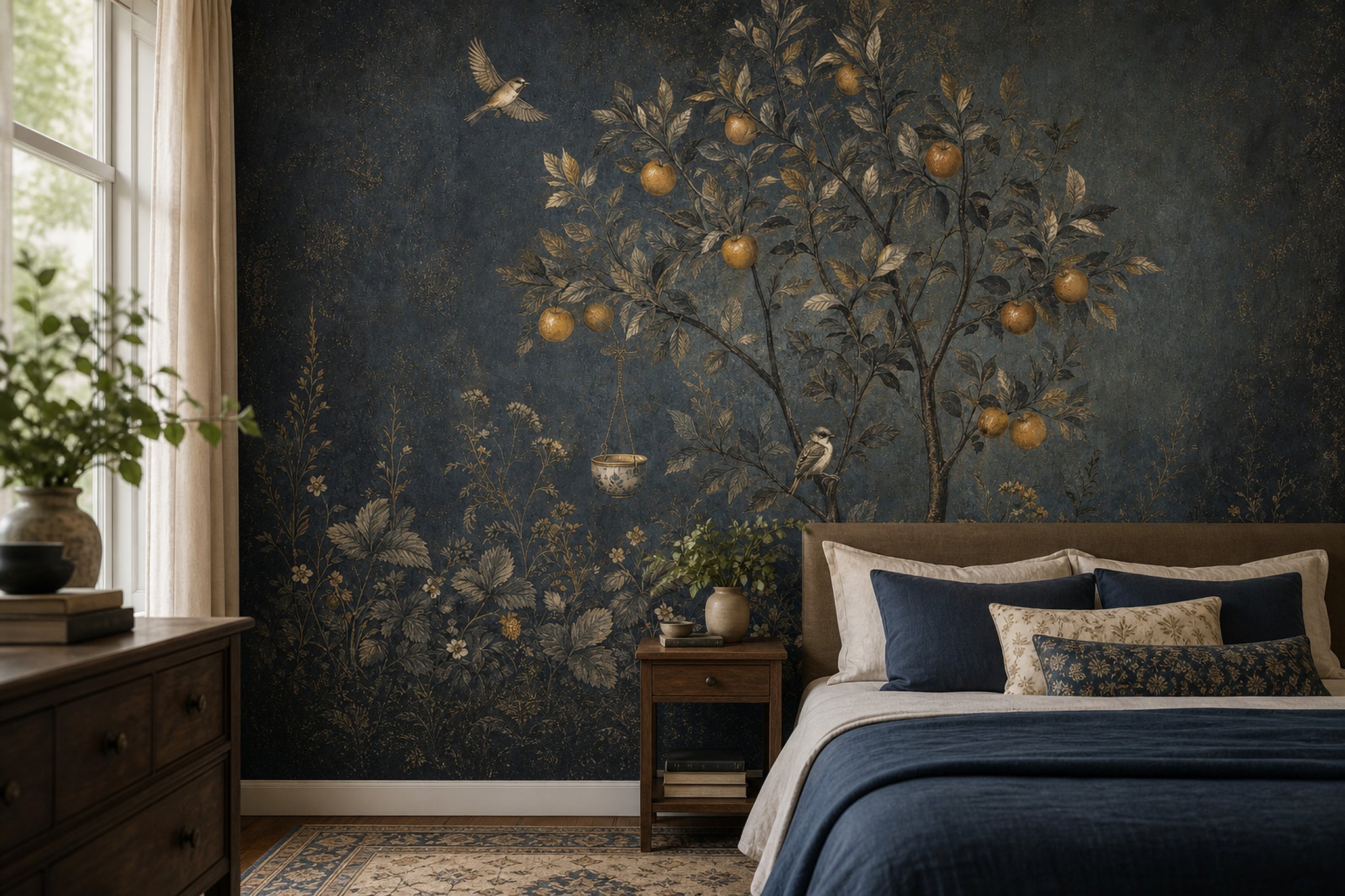 Dark Botanical Wallpaper Citrus Tree Vintage Mural Wall Mural