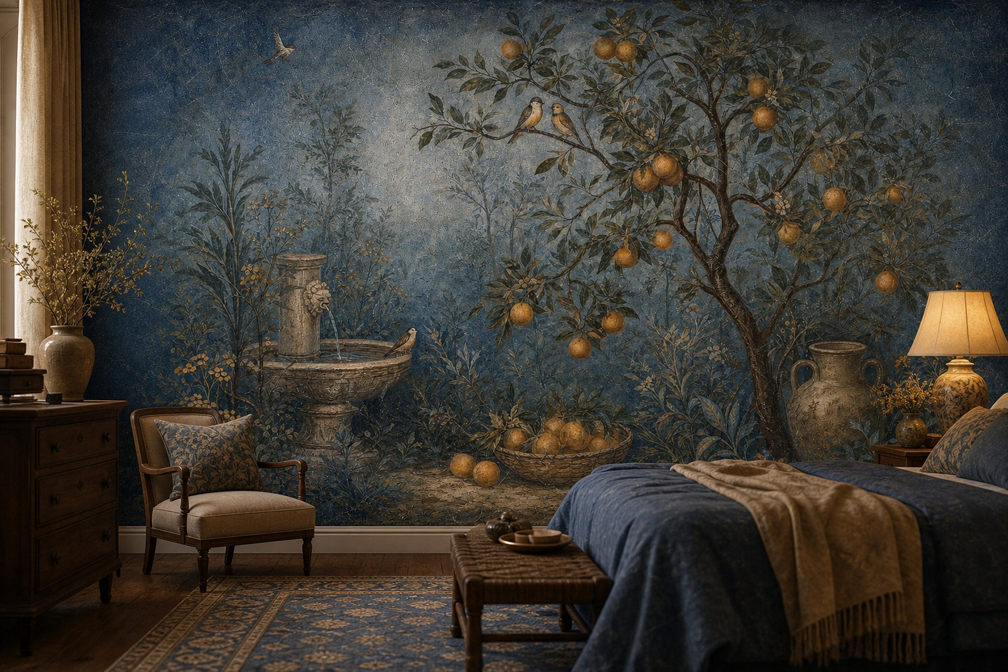Vintage Fresco Wallpaper Mediterranean Garden Orange Tree Wall Mural
