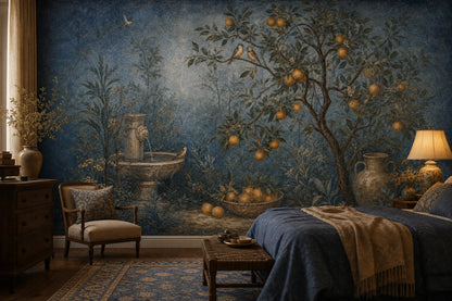 Vintage Fresco Wallpaper Mediterranean Garden Orange Tree Wall Mural