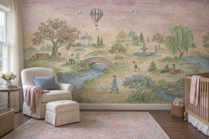 Hot Air Balloon Wallpaper Pastel Watercolor Removable Wall Decor