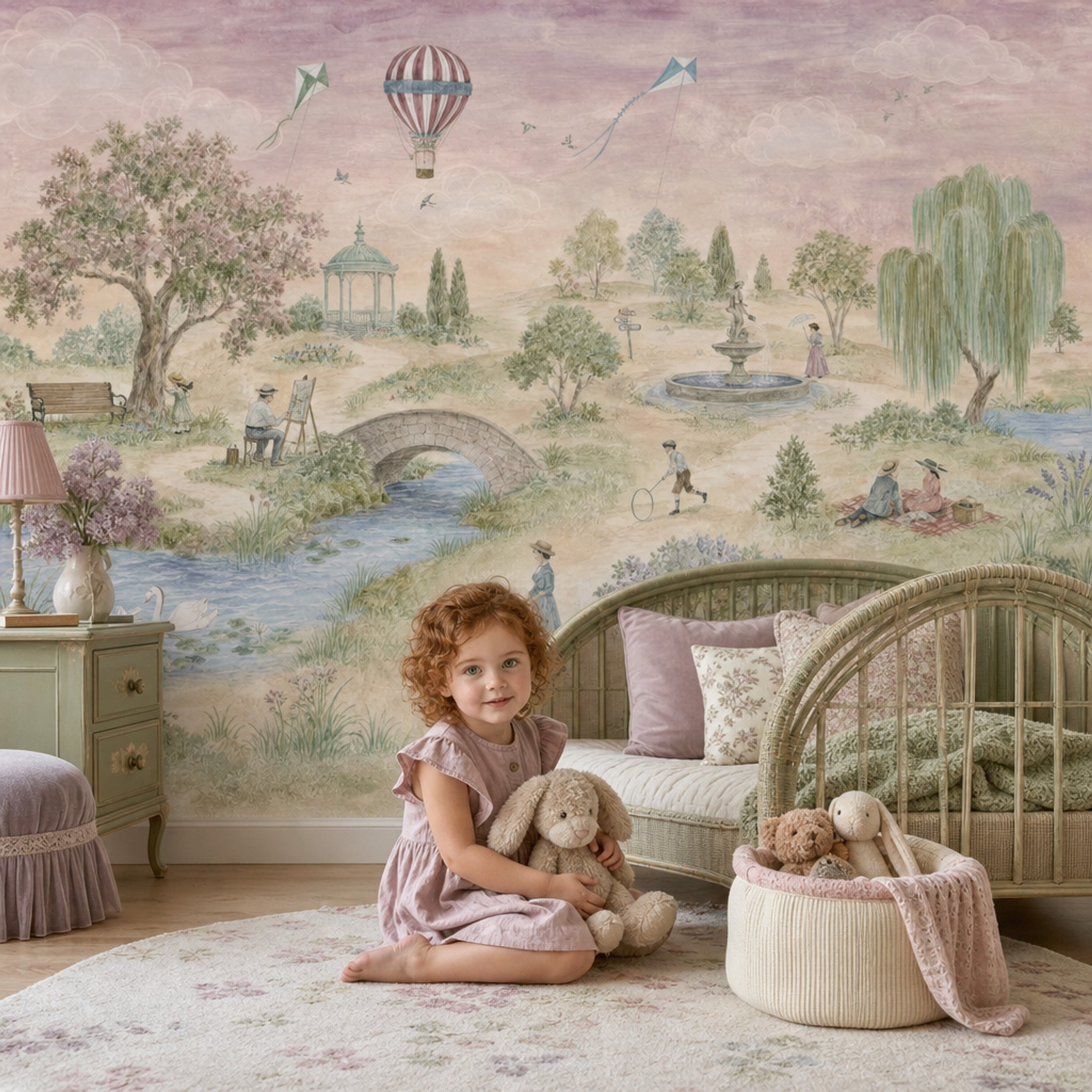 Hot Air Balloon Wallpaper Pastel Watercolor Removable Wall Decor