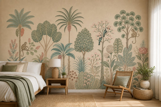 Tropical Landscape Wallpaper Vintage Botanical Removable Palm Trees Wall Decor